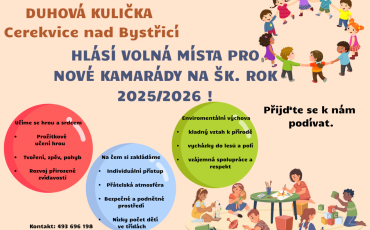 MŠ Cerekvice nad Bystřicí - volná místa šk.rok 2025/2026