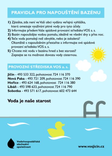 Léto se blíží - napouštění bazénů - info od VOS Jičín