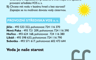 Léto se blíží - napouštění bazénů - info od VOS Jičín