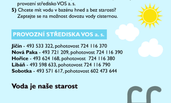 Léto se blíží - napouštění bazénů - info od VOS Jičín