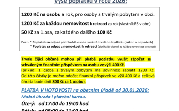 Poplatky za svoz odpadu a psy 2026