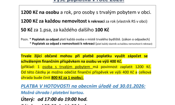Poplatky za svoz odpadu a psy 2026