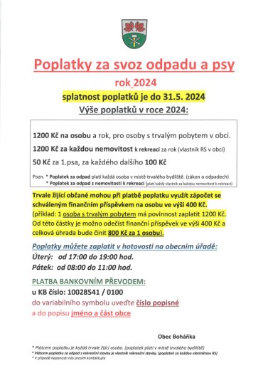 Poplatky za svoz odpadů a psy 2024