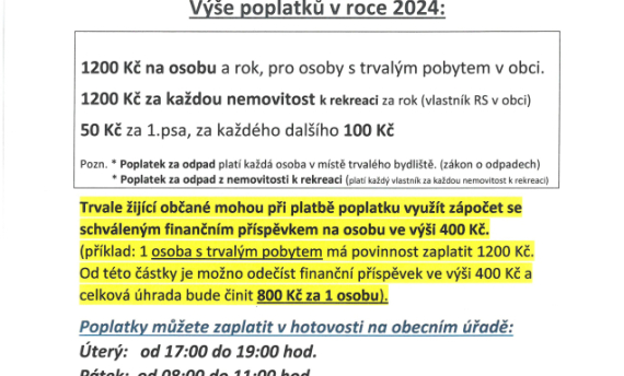 Poplatky za svoz odpadů a psy 2024