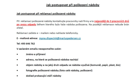 Jak postupovat při poškození nádoby na odpad