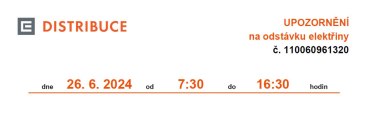 Odstávka elektřiny dne 26.06.2024
