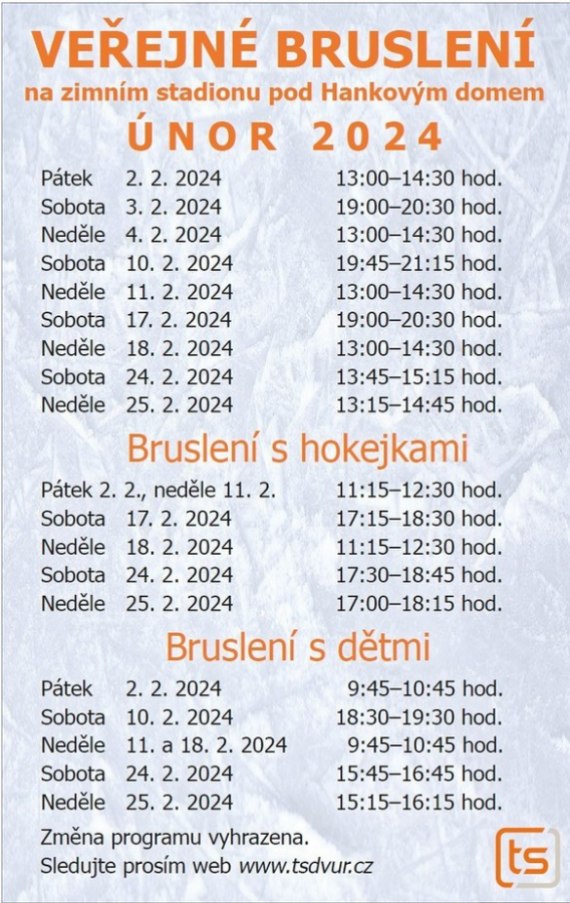 Veřejné bruslení - únor 2024 - Dvůr Králové nad Labem