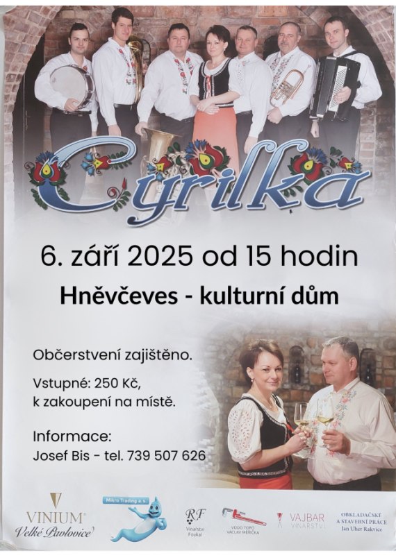 Koncert kapely Cyrilka 06.09.2025 v Hněvčevsi
