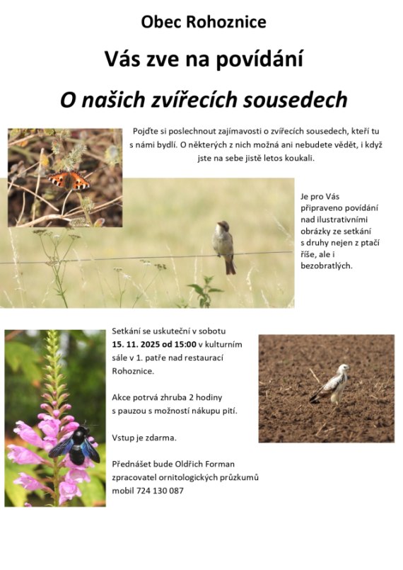 Rohoznice - Povídání O našich zvířecích sousedech / 15.11.2025