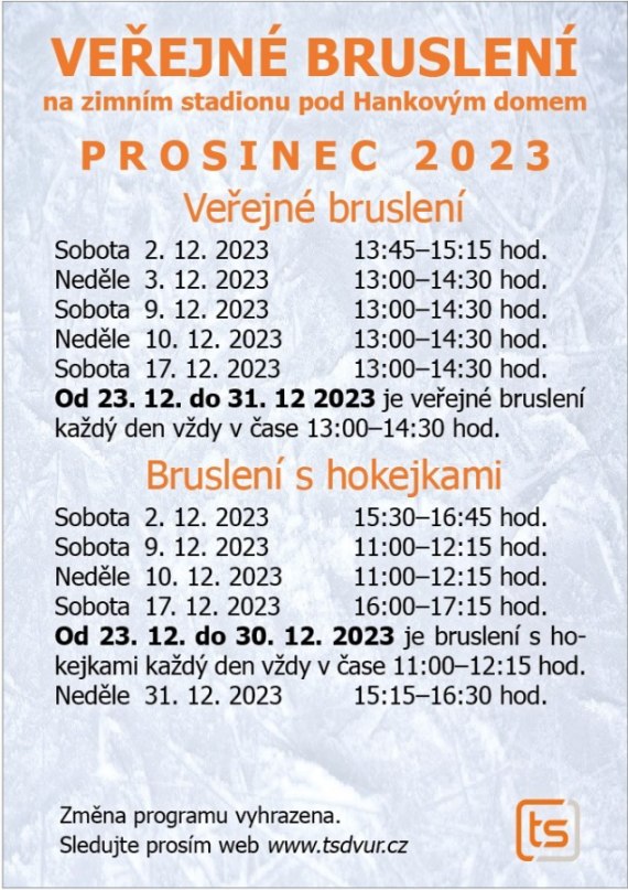 Veřejné bruslení Dvůr Králové - 12/2023