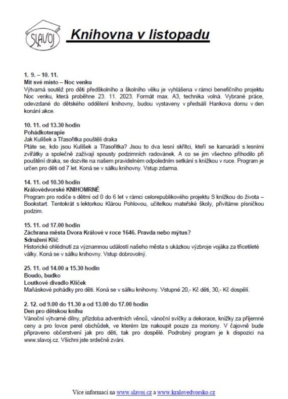 Knihovna Dvůr Králové nad Labem - program 11/2023