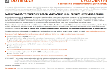 ČEZ - UPOZORNĚNÍ k odstranění a okleštění stromoví a jiných porostů