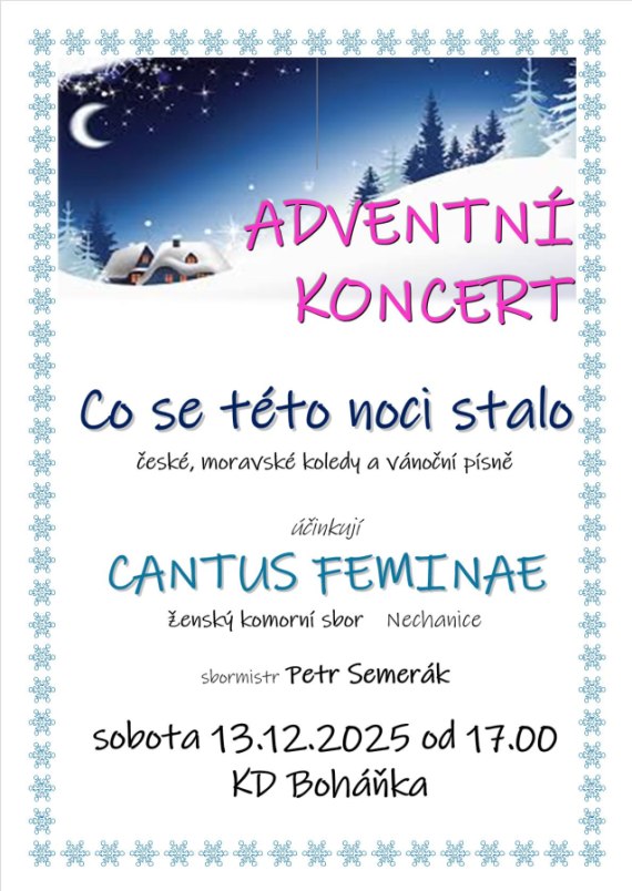 Adventní koncert 13.12.2025 v KD Boháňka