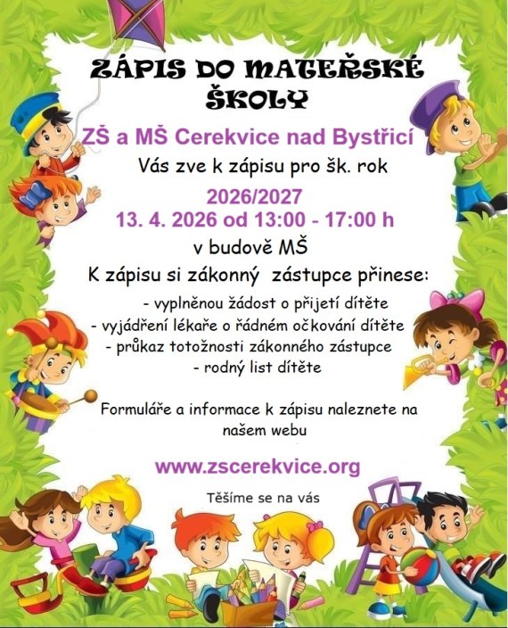 Zápis do MŠ Cerekvice / 13.04.2026