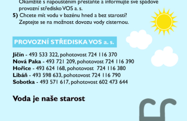 Léto se blíží - napouštění bazénů - info od VOS Jičín Léto se blíží - napouštění bazénů - info od VOS Jičín