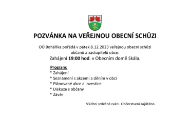 Pozvánka na veřejnou obecní schůzi