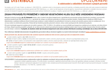 Upozornění k odstranění a okleštění stromoví a jiných porostů - ČEZ